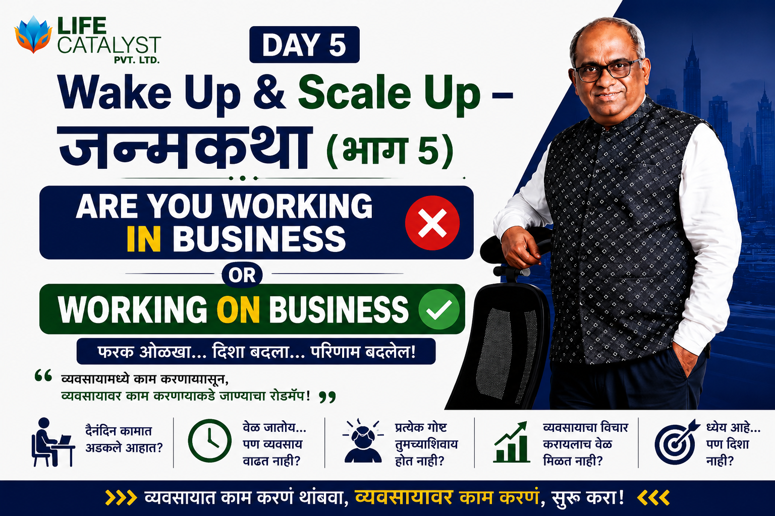 Wake Up & Scale Up – जन्मकथा (भाग 5) तुम्ही व्यवसायात काम करता आहात की व्यवसायावर?
